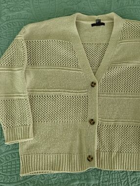 Forever 21 Cream Chunky Open-Knit V-Neck Button Cardigan